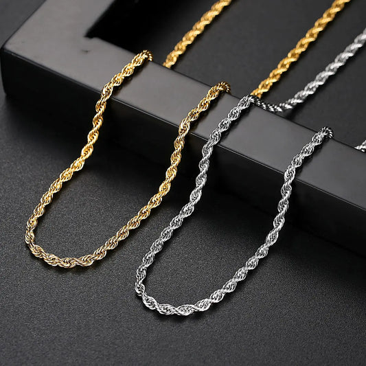 18K Gold Twisted Chain, Hip Hop Punk Necklace for All