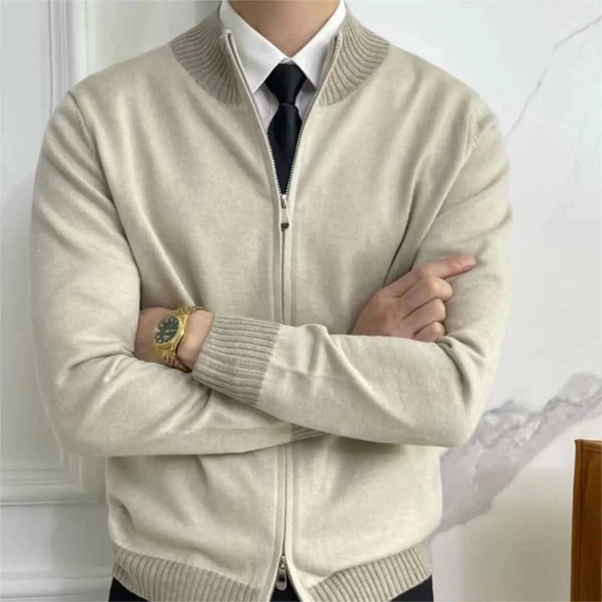 Trendy Long Sleeve Knitwear Coat for Men