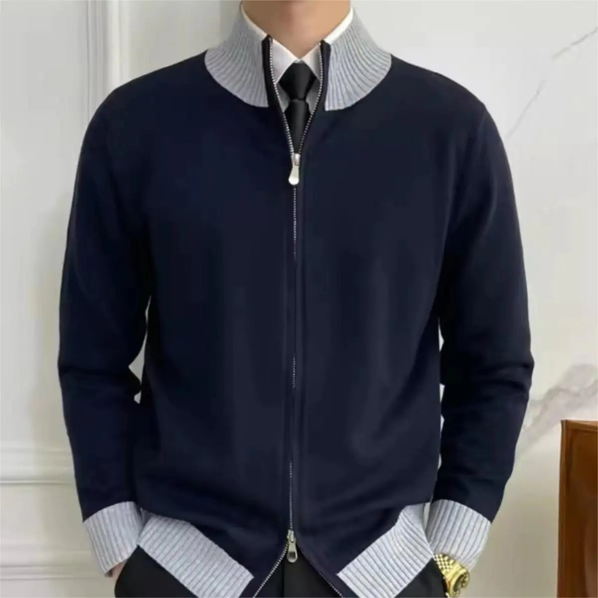 Trendy Long Sleeve Knitwear Coat for Men